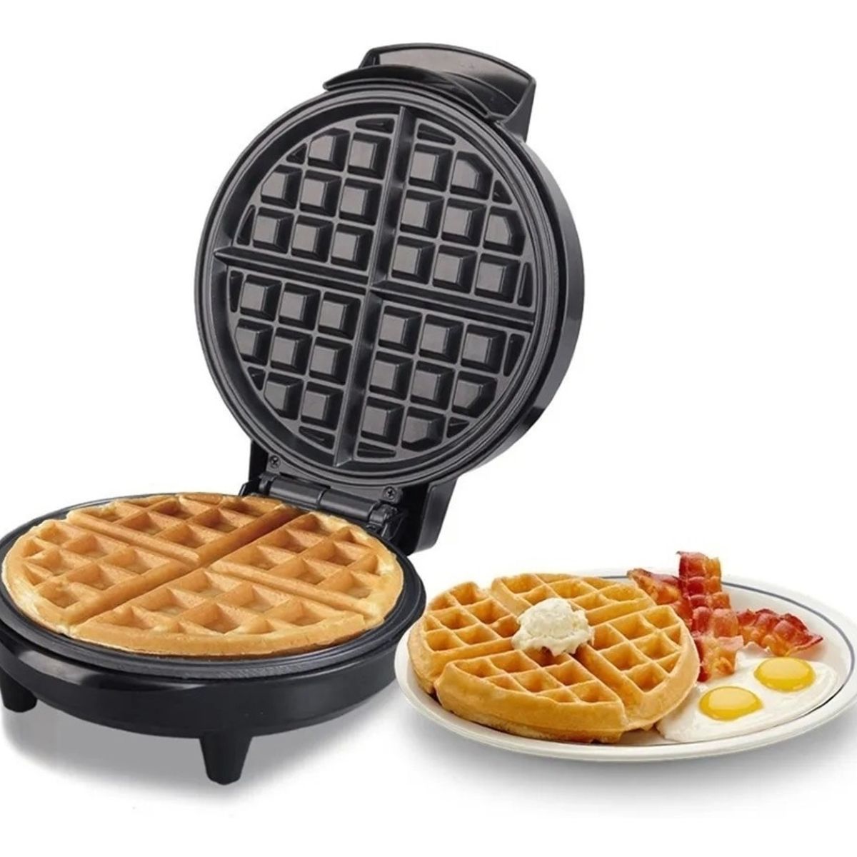 GENERICO - Wafflera Redonda Electrica Acero Inoxidable Maquina De Waffles Antiadherente Calidad FIGOIMPORT