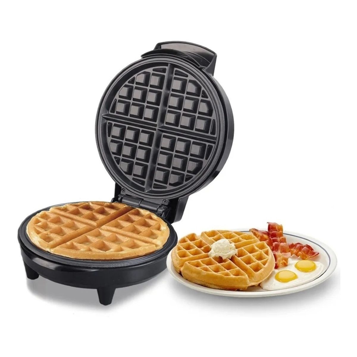 GENERICO - Wafflera Redonda Electrica Acero Inoxidable Maquina De Waffles Antiadherente Calidad FIGOIMPORT