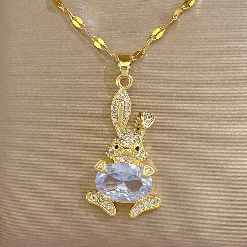 GENERICO - Collar Conejo De Pascua Cadena Acero Inoxidable - Baño Oro 18k