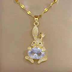GENERICO - Collar Conejo De Pascua Cadena Acero Inoxidable - Baño Oro 18k
