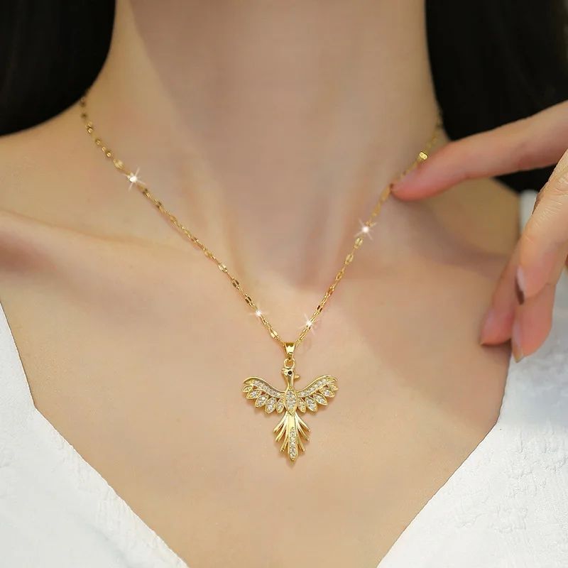 GENERICO - Collar De Ave Fenix Cadena Acero Inoxidable - Baño Oro 18k