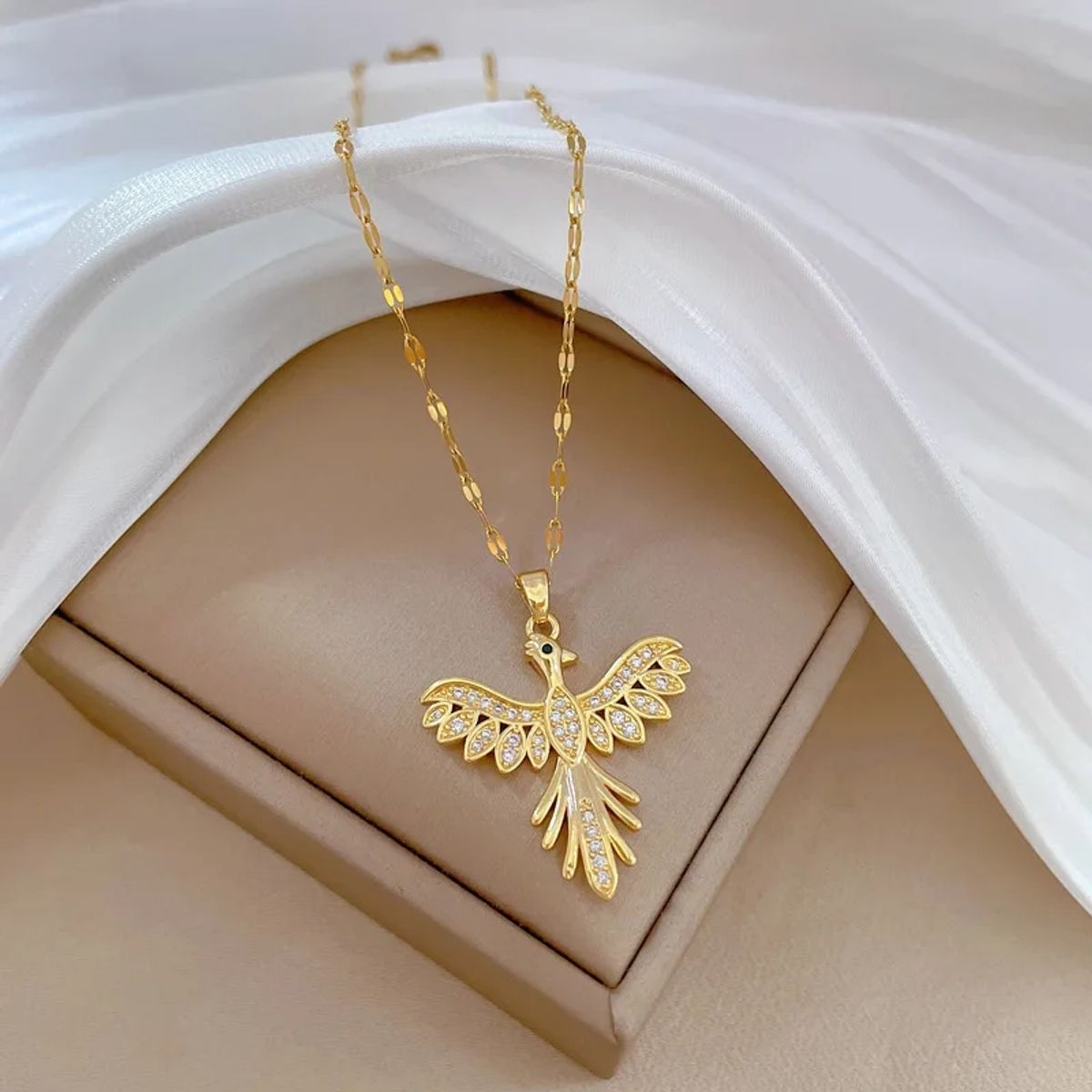 GENERICO - Collar De Ave Fenix Cadena Acero Inoxidable - Baño Oro 18k