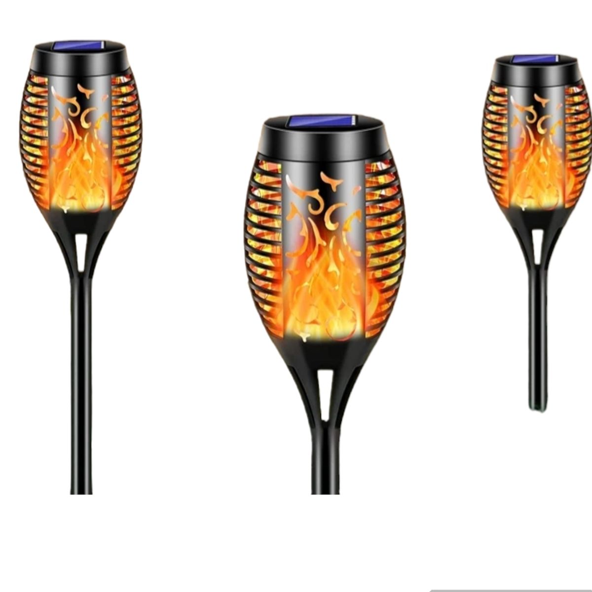 GENERICO - Pack X 3 Lámparas Luces carga Solar Antorcha Flama Luz Cálida Jardín 58 cmt