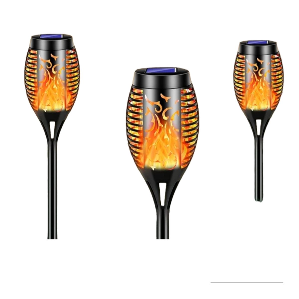 GENERICO - Pack X 3 Lámparas Luces carga Solar Antorcha Flama Luz Cálida Jardín 58 cmt