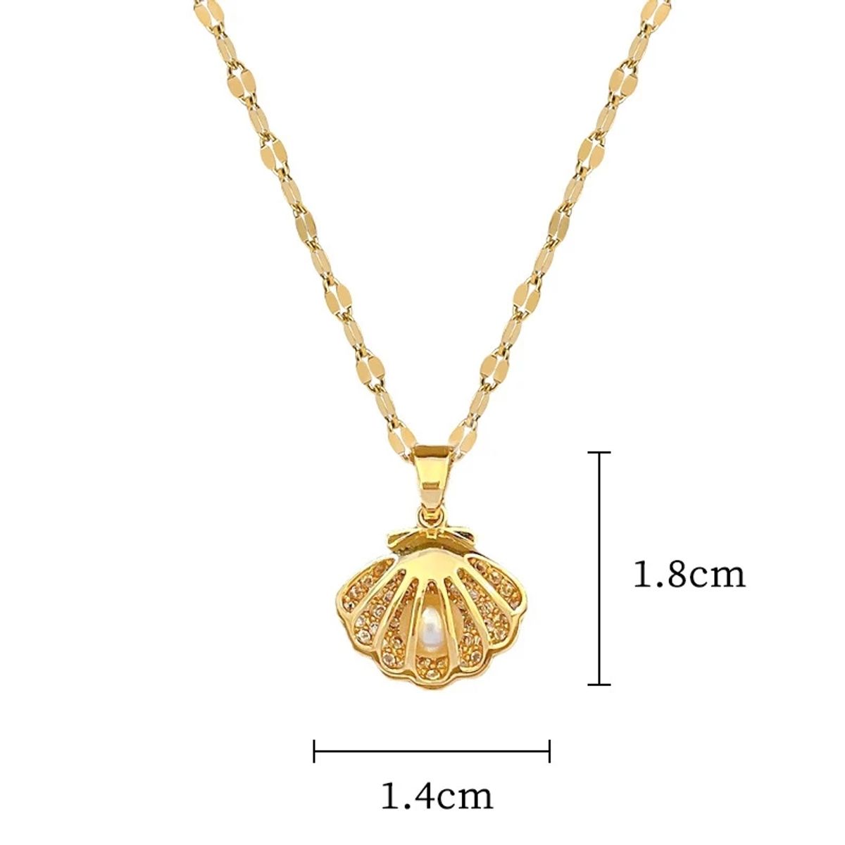 GENERICO - Collar Ostra Concha Con Perla Cadena De Acero - Baño Oro 18k