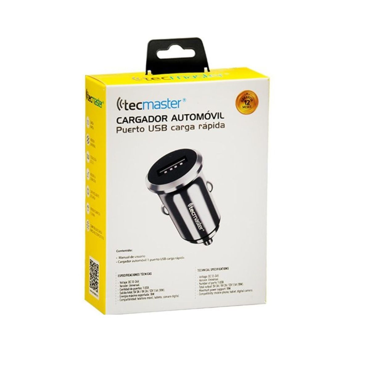 TECMASTER - Cargador de Auto Celular Usb A Qc30 18w Tecmaster