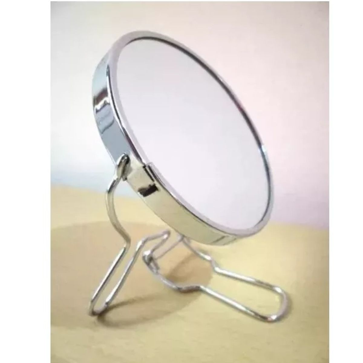 GENERICO - Espejo Redondo Doble Cara Aumento Normal Base Metal 4pulgada