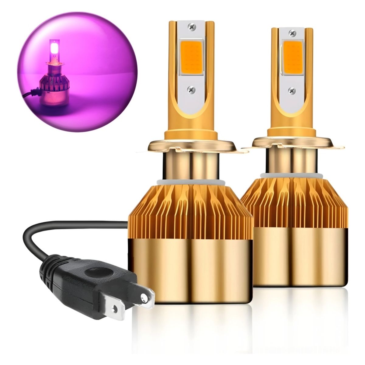 GENERICO - X2 Ampolleta dorada Luz Led Rosa para Auto 12v H7