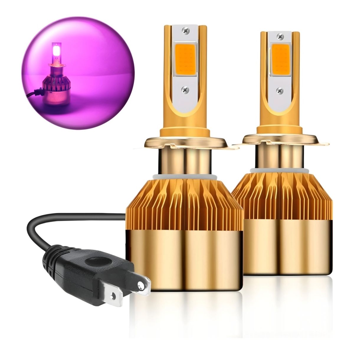 GENERICO - X2 Ampolleta dorada Luz Led Rosa para Auto 12v H7