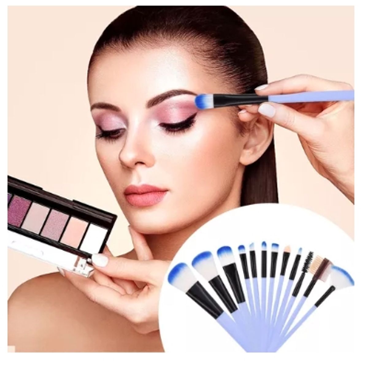 GENERICO - Set 12 Brochas Maquillaje Profesional Cepillos Color Celeste