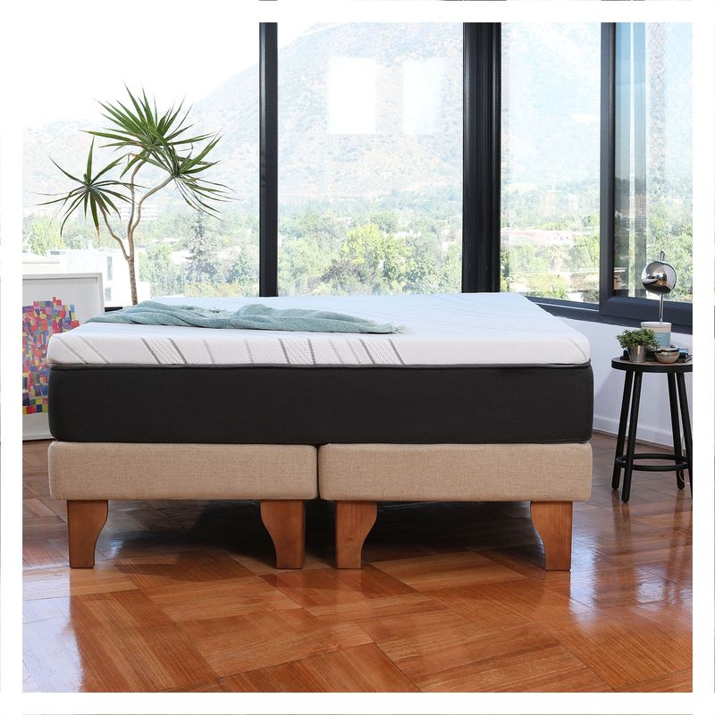 LATAM HOME - Cama Europea Zen Top Spring Soft Lino Natural 2 Plazas