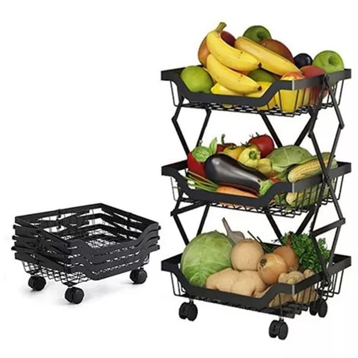 GENERICO - Estante Plegable Organizador Verdulero Frutero Metal 3 Pisos
