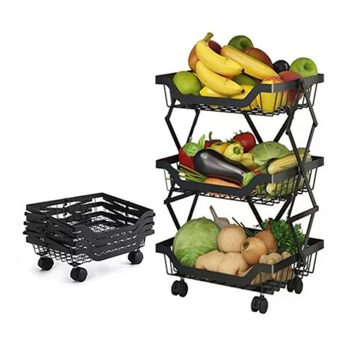 GENERICO - Estante Plegable Organizador Verdulero Frutero Metal 3 Pisos