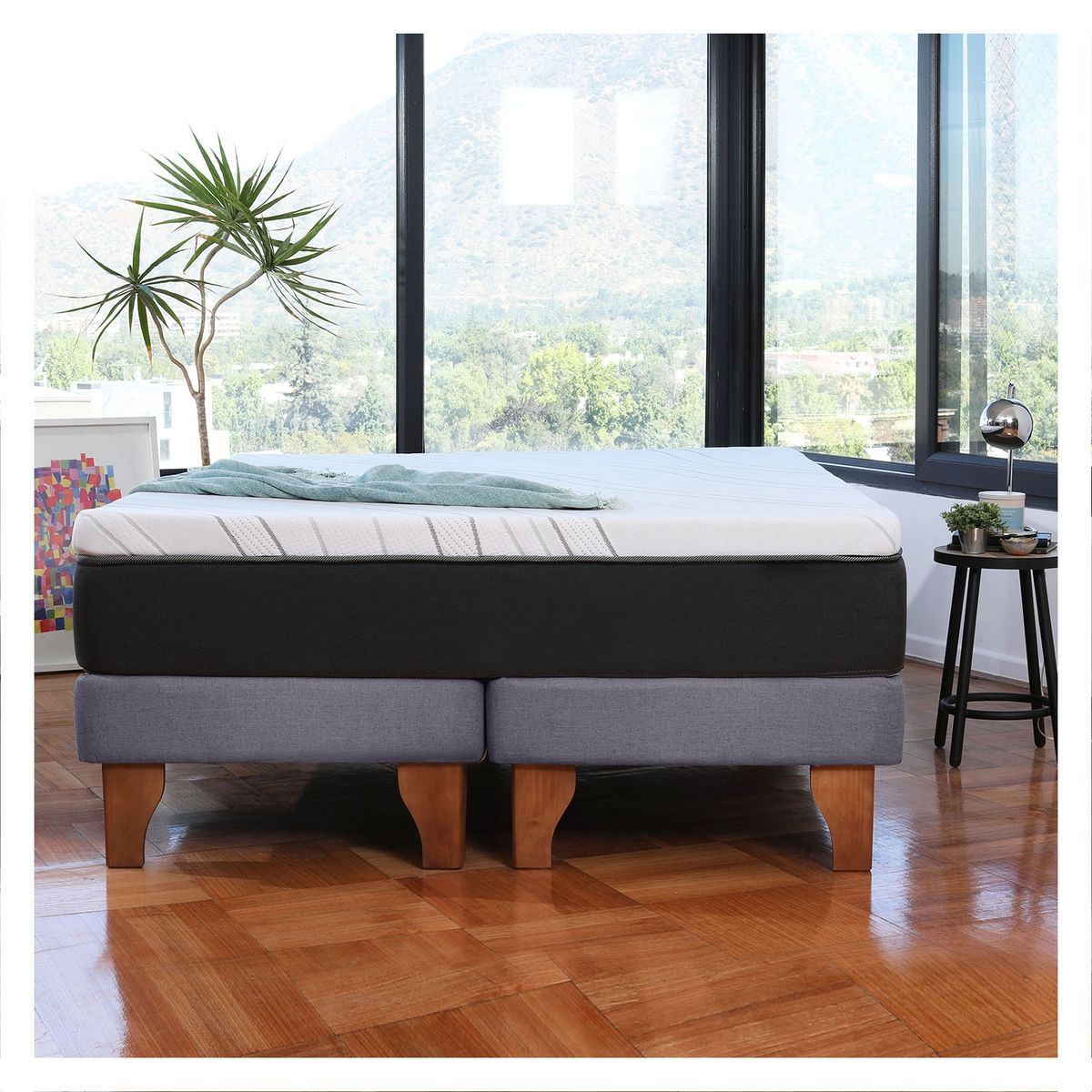 LATAM HOME - CAMA ZEN TOP SPRING VISCO LINO GRIS OSCURO 2PZA