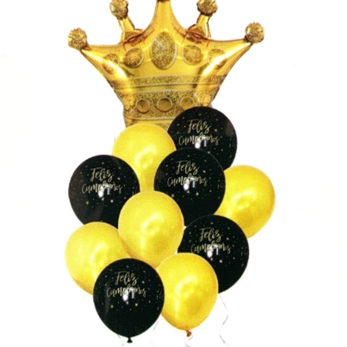 GENERICO - Globos Feliz Cumpleaños Corona Oro Y Negro