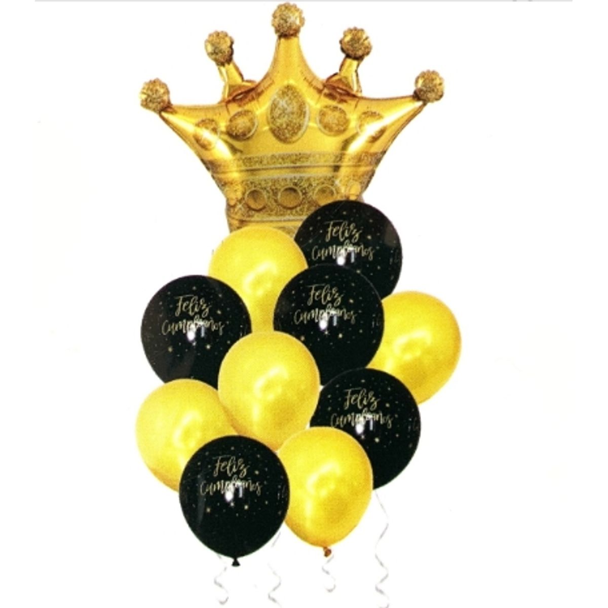 GENERICO - Globos Feliz Cumpleaños Corona Oro Y Negro