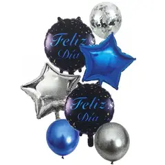 GENERICO - Globos Azul Con Pedestal Feliz Día