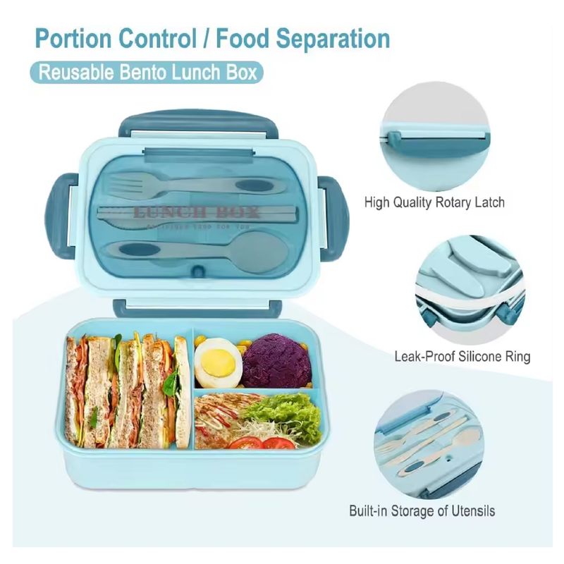 GENERICO - Taper Hermético Para Comidas Contenedor Cubiertos Celeste Colación