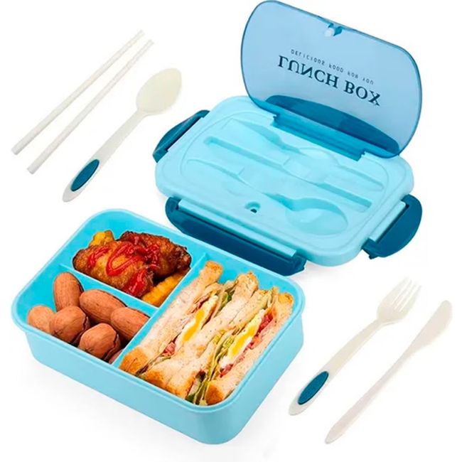 GENERICO - Taper Hermético Para Comidas Contenedor Cubiertos Celeste Colación