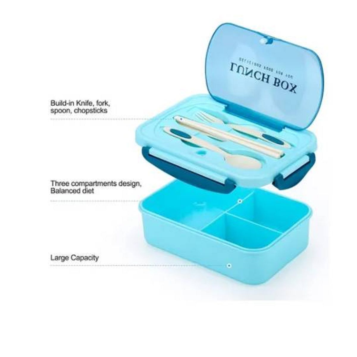 GENERICO - Taper Hermético Para Comidas Contenedor Cubiertos Celeste Colación