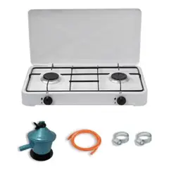 UTILISIMO - Cocinilla Encimera a Gas Licuado 2 Platos Blanca + KIT de instalación