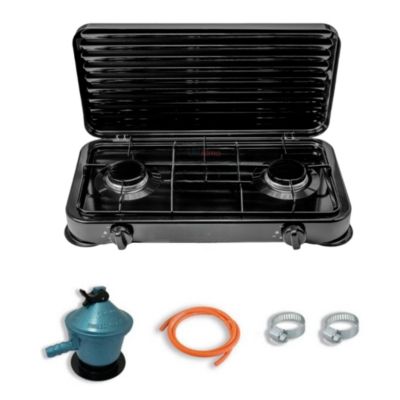 Cocinilla Encimera a Gas Licuado 2 Platos Negra + KIT de Instalacion