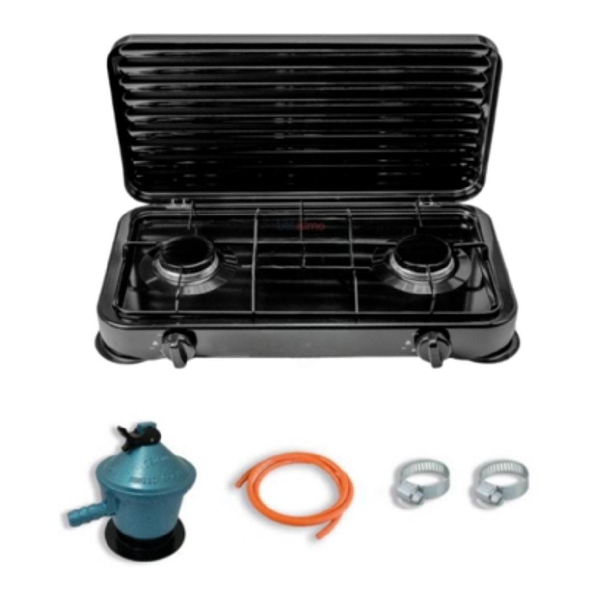 UTILISIMO - Cocinilla Encimera a Gas Licuado 2 Platos Negra + KIT de Instalación