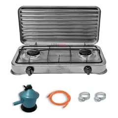 UTILISIMO - Cocinilla Encimera a Gas Licuado 2 Platos Gris + Kit de Instalación