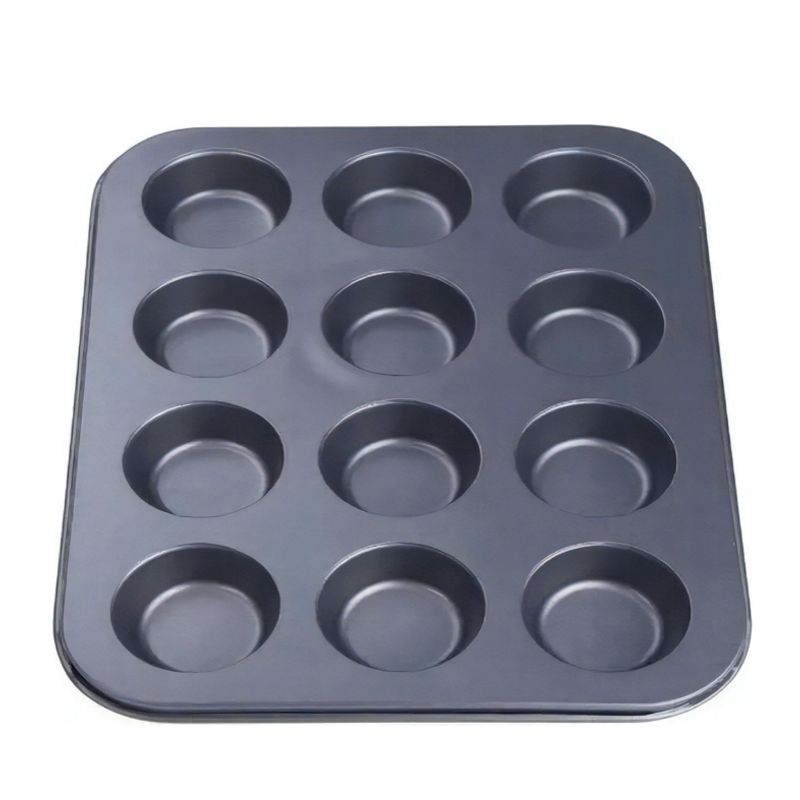 GENERICO - Molde 12 Muffins Cupcakes Placa Teflón Pettish Online Vc Color Negro