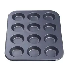 GENERICO - Molde 12 Muffins Cupcakes Placa Teflón Pettish Online Vc Color Negro