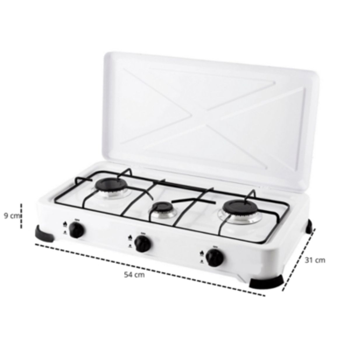 UTILISIMO - Cocina Encimera a Gas Licuado 3 Platos Blanca + KIT de instalación