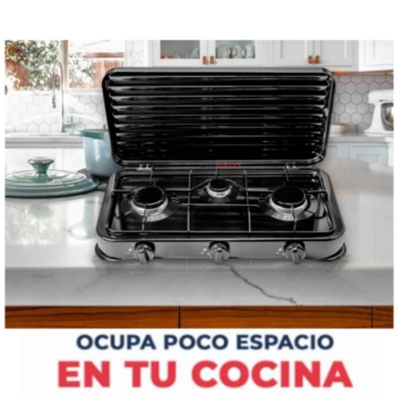 UTILISIMO - Cocinilla Encimera a Gas Licuado 3 Platos Negra + KIT de instalación
