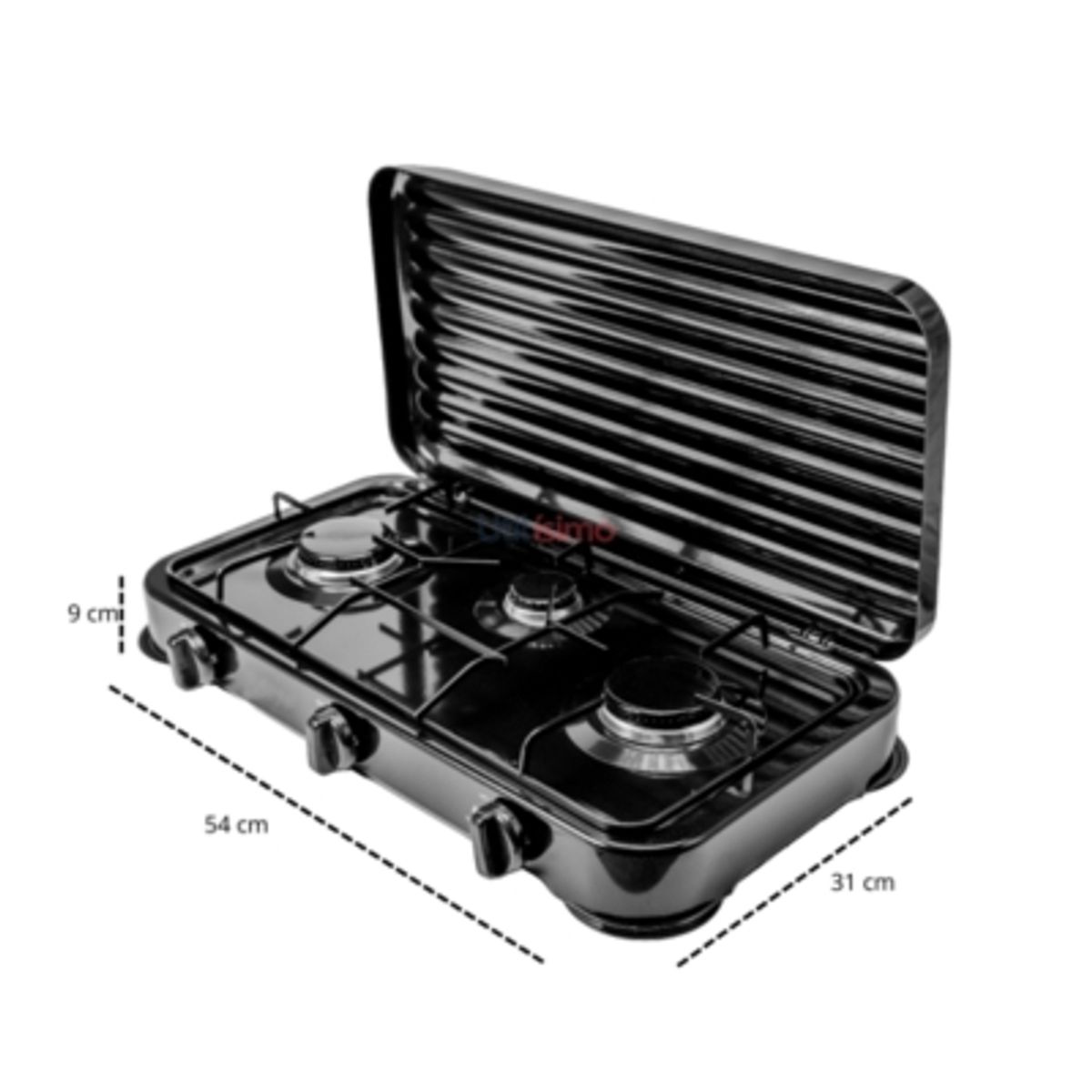 UTILISIMO - Cocinilla Encimera a Gas Licuado 3 Platos Negra + KIT de instalación