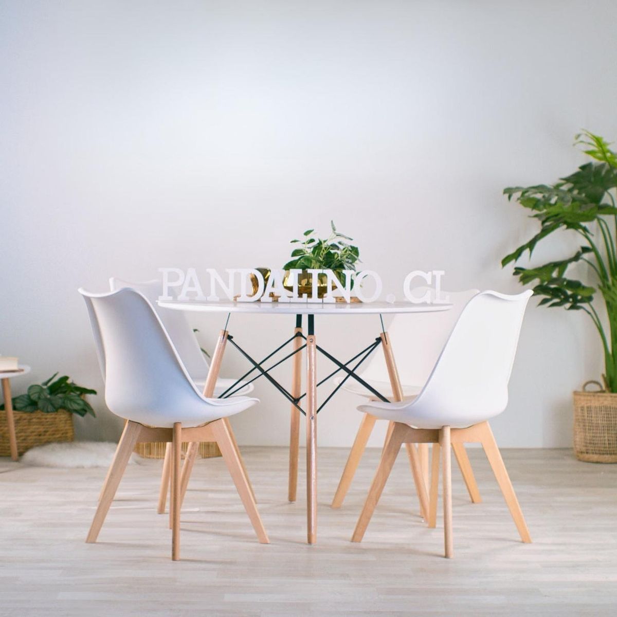 PANDALINO - Comedor Mesa Redonda Estela Blanca 80cm + 4 Sillas Tulip Blanco