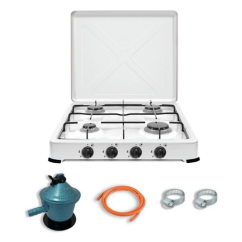 UTILISIMO - Cocinilla Encimera a Gas Licuado 4 Platos Blanca + KIT de Instalación