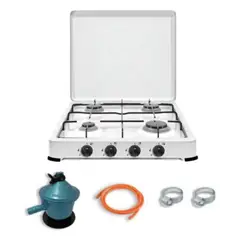 UTILISIMO - Cocinilla Encimera a Gas Licuado 4 Platos Blanca + KIT de Instalación