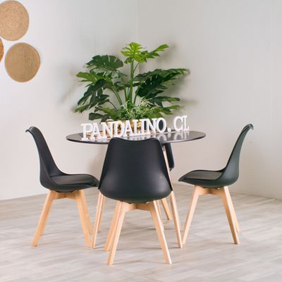 Imagen 2 del producto Comedor Mesa Redonda Estela Negra 80cm + 4 Sillas Tulip Negro