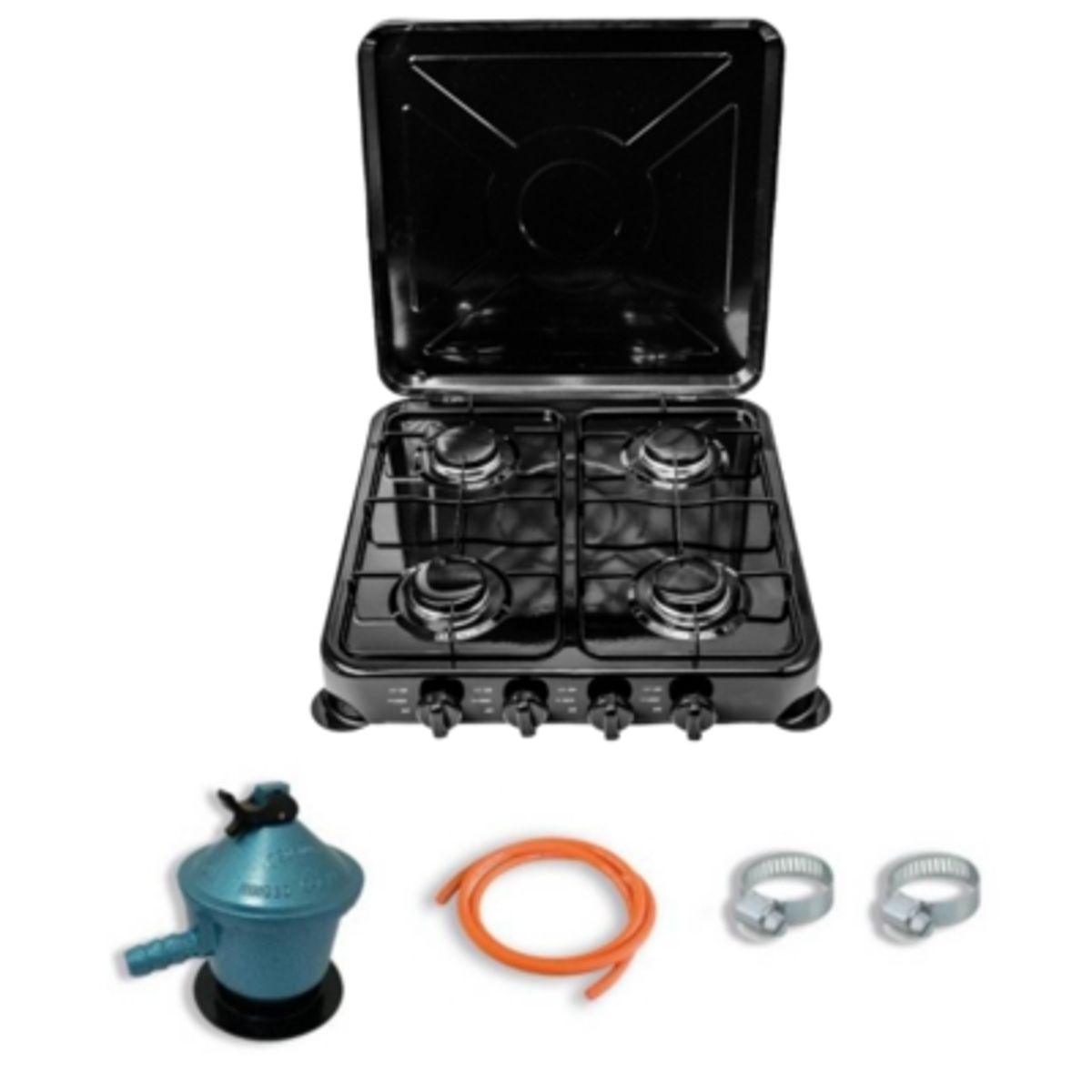 UTILISIMO - Cocinilla Encimera a Gas Licuado 4 Platos Negra + KIT de instalación