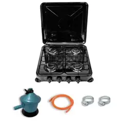 UTILISIMO - Cocinilla Encimera a Gas Licuado 4 Platos Negra + KIT de instalación