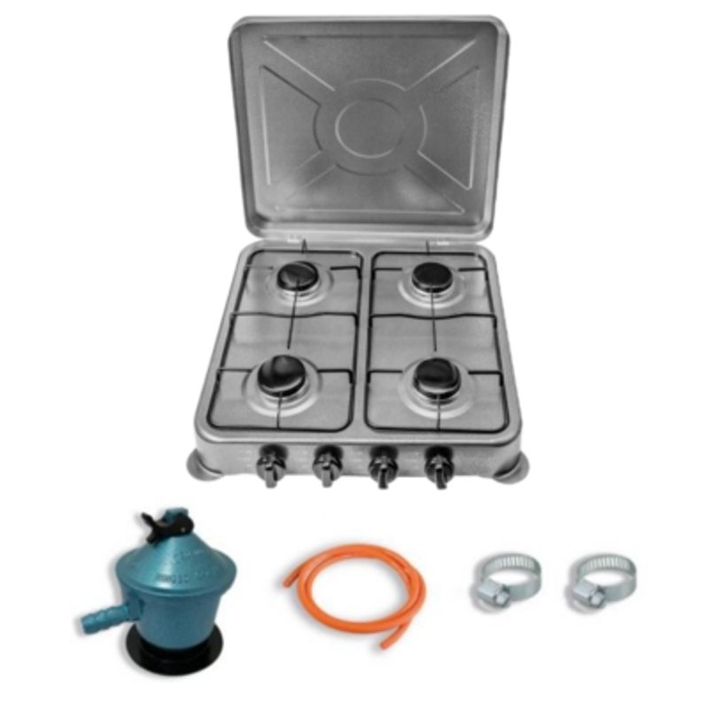 UTILISIMO - Cocinilla Encimera a Gas Licuado 4 Platos Gris + KIT de instalación