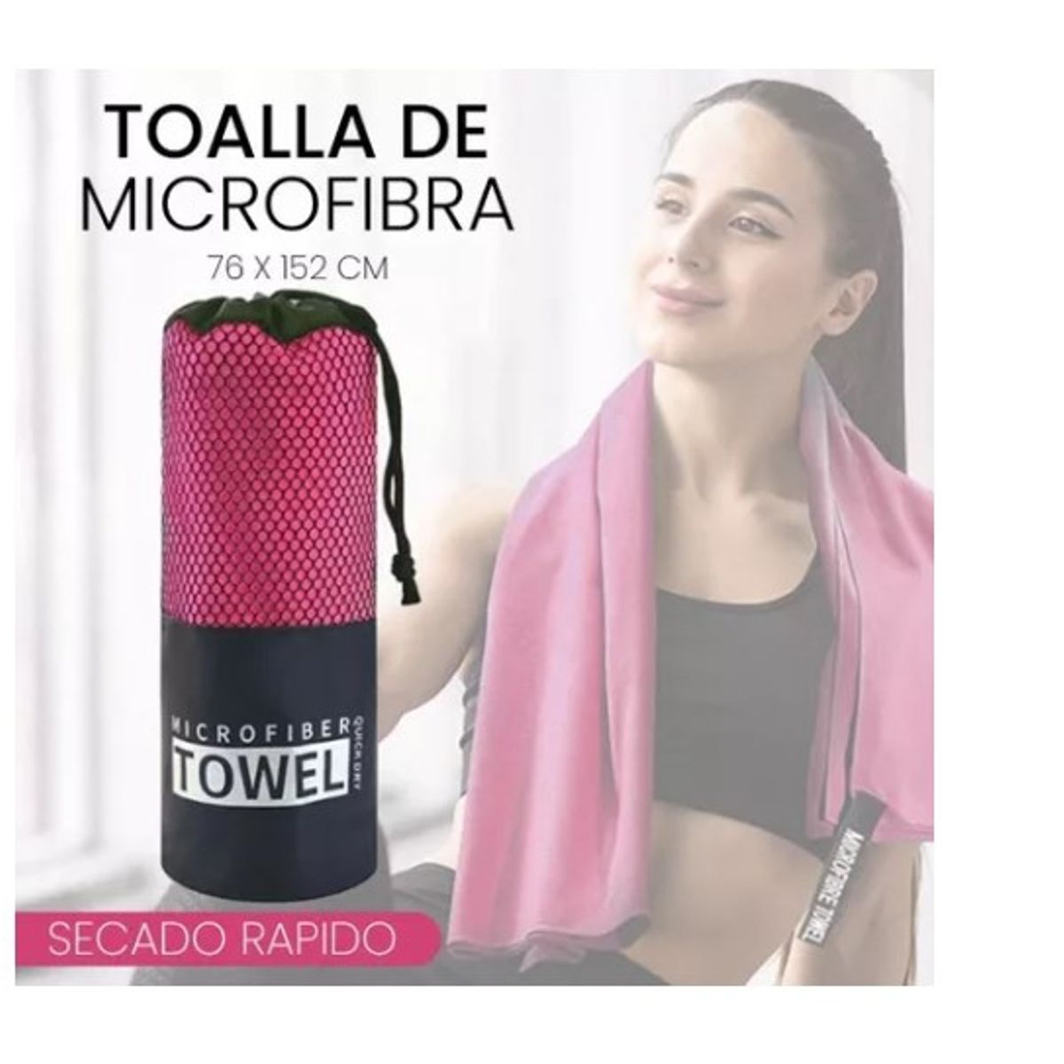 GENERICO - Toalla Baño Viaje De Microfibra Secado Rápido + Bolso Gris