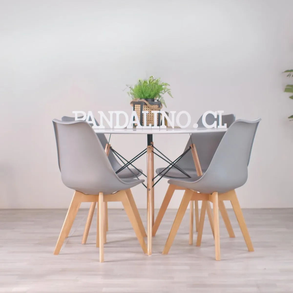 PANDALINO - Comedor Mesa Redonda Estela Blanca 80cm + 4 Sillas Tulip Gris