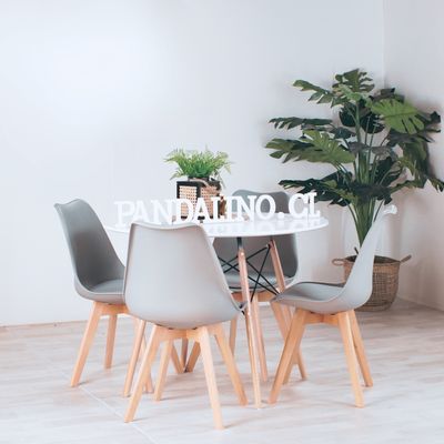 Imagen 2 del producto Comedor Mesa Redonda Estela Blanca 80cm + 4 Sillas Tulip Gris