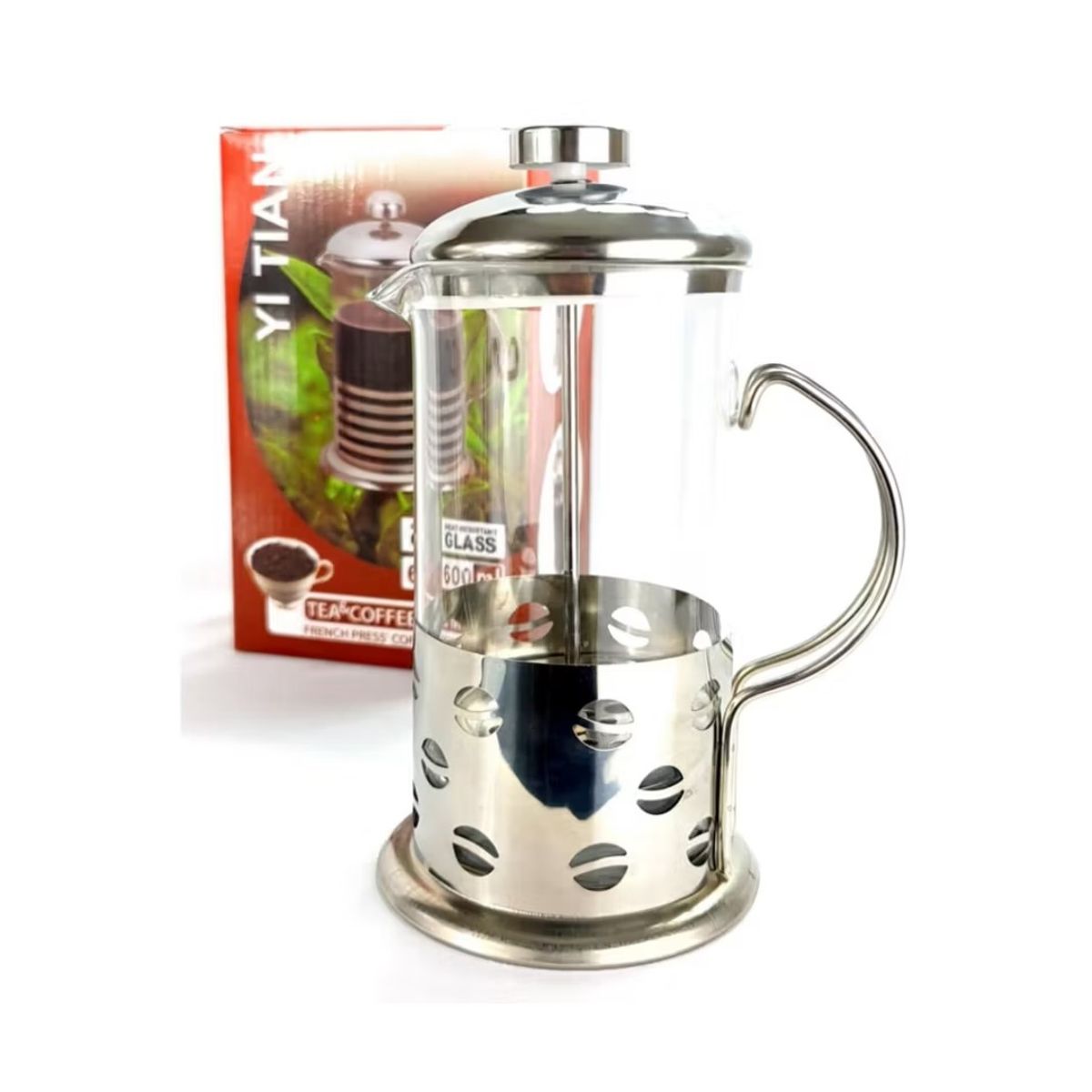 GENERICO - Tetera Cafetera Francesa Vidrio 600Ml Embolo Inoxidable