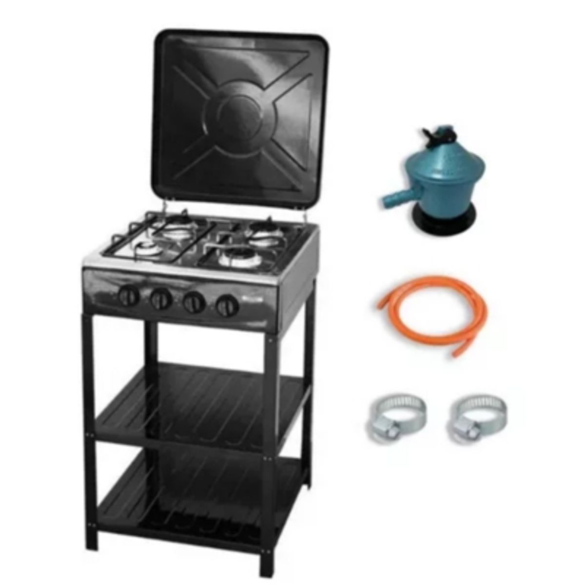 UTILISIMO - Cocina Encimera a Gas Licuado 4 Platos con Mesa + Kit de Instalación