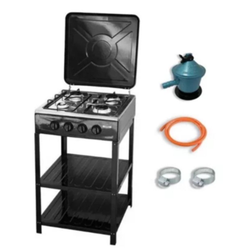 UTILISIMO - Cocina Encimera a Gas Licuado 4 Platos con Mesa + Kit de Instalación