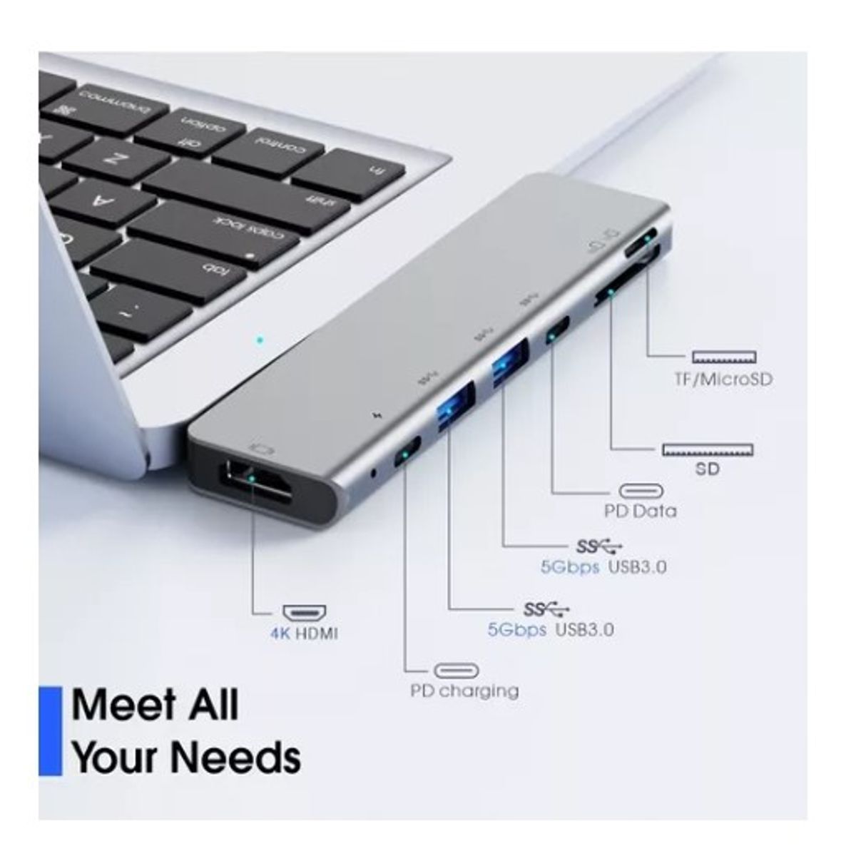 GENERICO - Adaptador Usb C 7 En 1 Hdmi Sd  Usb 3.0 Pd Para Macbook Pro