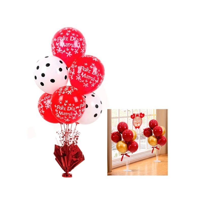 GENERICO - Set Globos Rojo Con Soporte 6 Pcs Día Madre