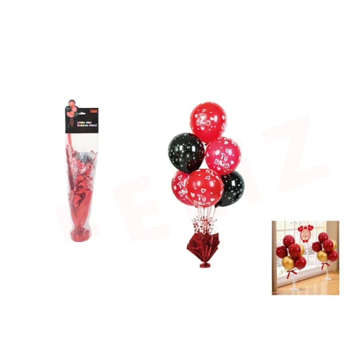 GENERICO - Set Globos Rojo Y Negro Con Soporte 6 Pcs Te Amo