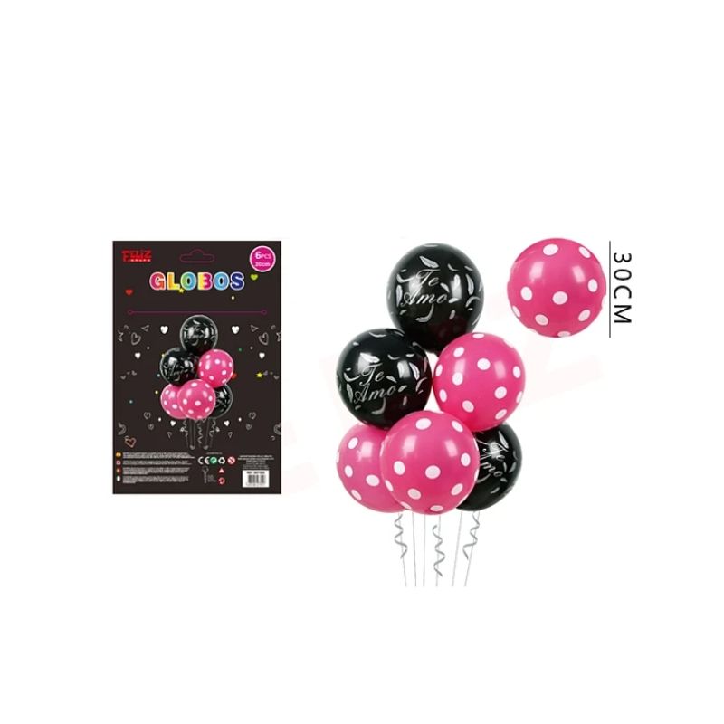 GENERICO - Set Globos Te Amo Negro Y Rosa
